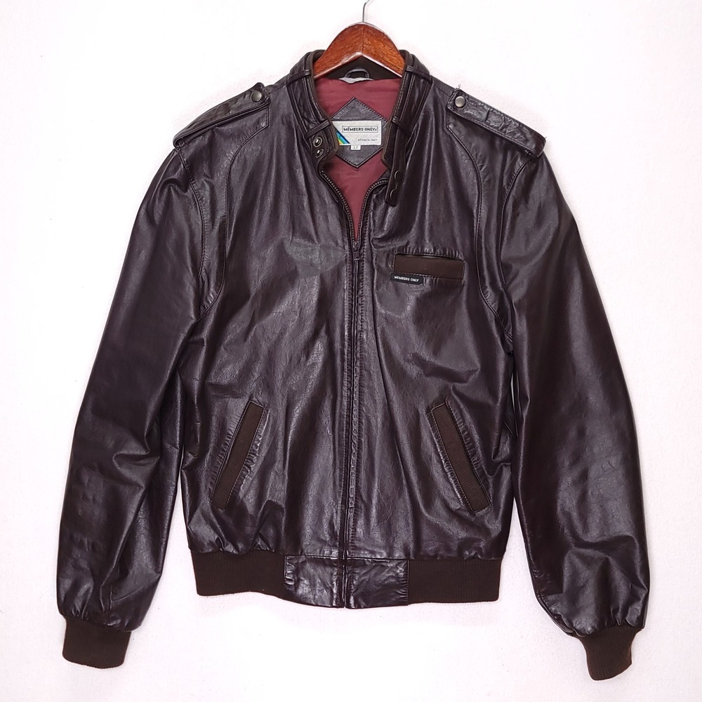 Vintage Members Only Dark Brown Leather Cafe Racer Jacket Mens Size LT Korea‎